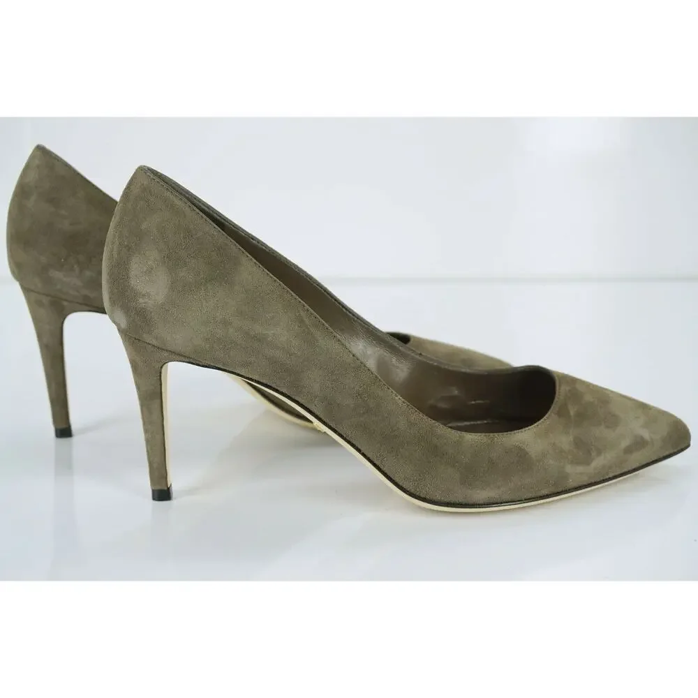 Gucci Brooke Classic Taupe Distressed Suede Pointed Toe Pump SZ 38 New
